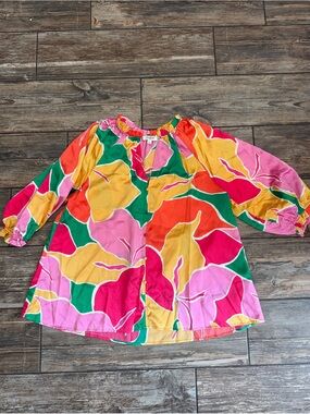 Umgee Colorful Floral Peasant Top - Pink, Yellow, Green, Orange